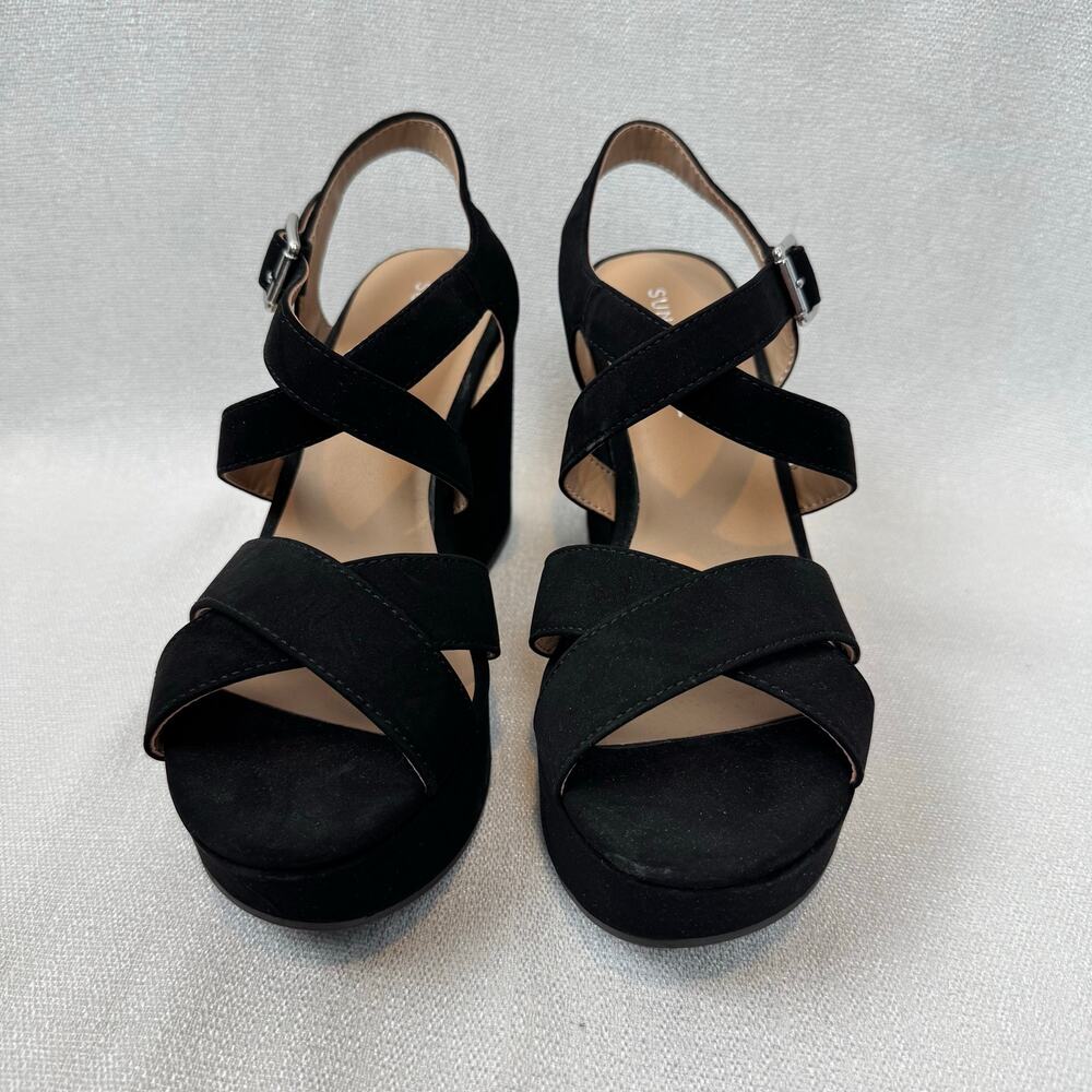 Sun Stone Womens Black Raynaa Strrappy Slingback Platform Wedge Sandals Size 6.5